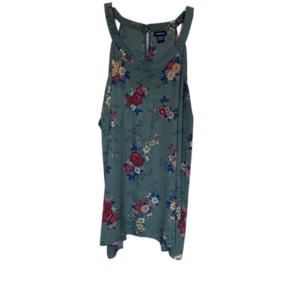 Torrid Olive Green Floral Pleated High Neck Georgette Sleeveless Blouse Size 2XL
